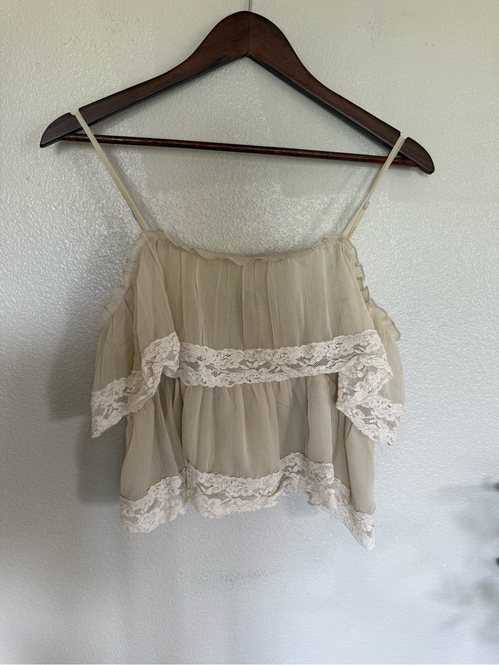 American Eagle Outfitters Cream Lace-Trim Spaghetti Strap Camisole